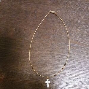 Source Unknown Gold Necklace with White Cross Pendant
